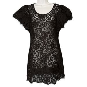 Beyond Vintage Black Floral Lace Tunic Dress Shell Women’s L Whimsygoth Witchy